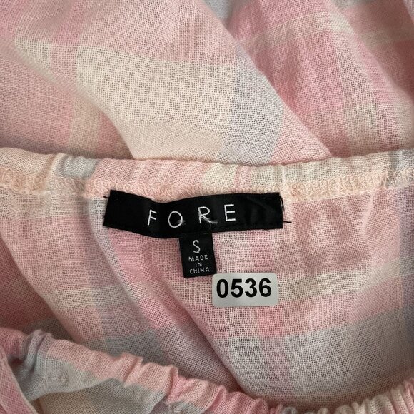 FORE‎ Pink White Plaid Off-Shoulder Tunic Blouse Cropped Womens S - Picture 5 of 10
